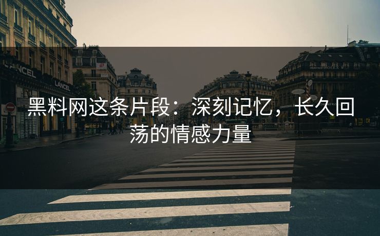 黑料网这条片段:深刻记忆,长久回荡的情感力量