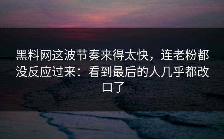 黑料网这波节奏来得太快,连老粉都没反应过来:看到最后的人几乎都改口了