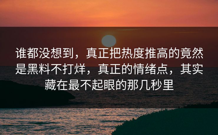 谁都没想到,真正把热度推高的竟然是黑料不打烊,真正的情绪点,其实藏在最不起眼的那几秒里