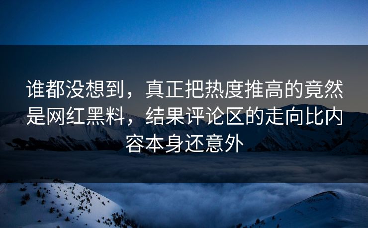 谁都没想到,真正把热度推高的竟然是网红黑料,结果评论区的走向比内容本身还意外