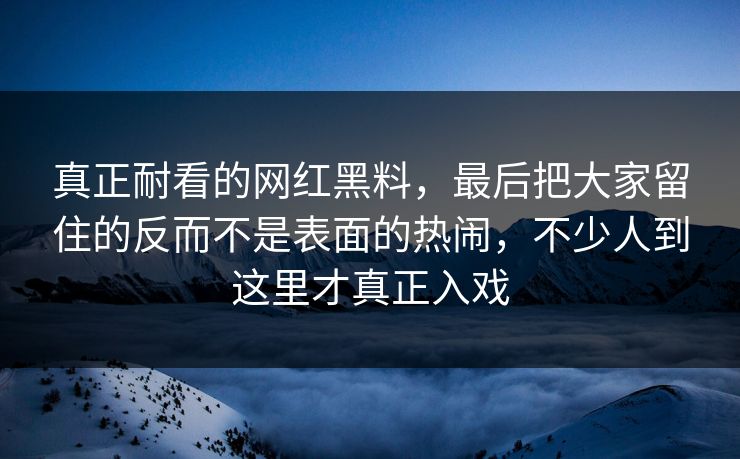 真正耐看的网红黑料，最后把大家留住的反而不是表面的热闹，不少人到这里才真正入戏