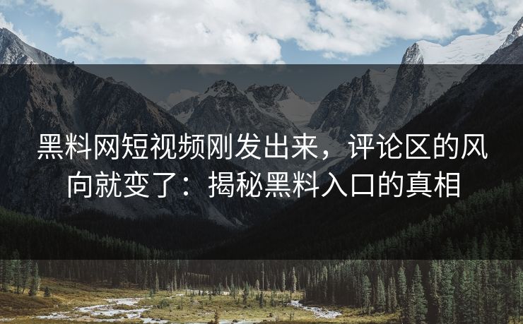 黑料网短视频刚发出来,评论区的风向就变了:揭秘黑料入口的真相